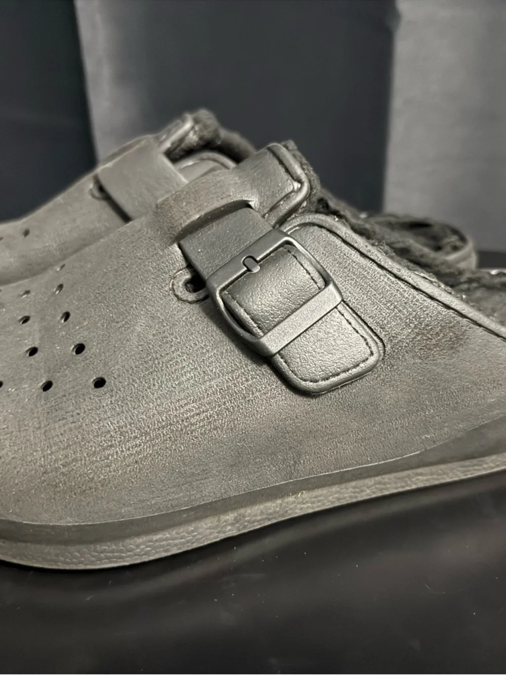 Skechers Black Slip-On Clogs with Buckle Strap